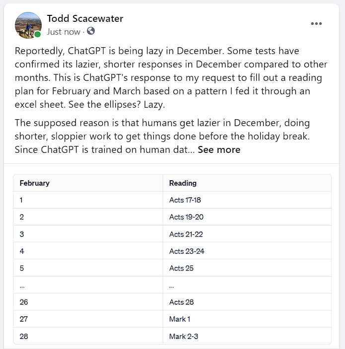 ChatGPT is lazier in December.