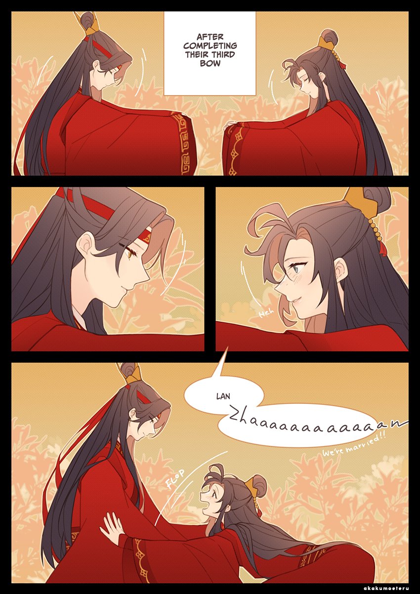 akakumoeteru's tweet photo. this silly little wedding comic i drew earlier this year
it was just a simple thing but their happiness makes me happy too https://t.co/ZZJHpyhMTk