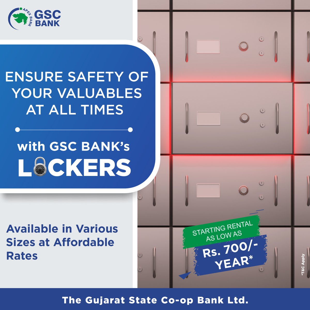 GSCBank's tweet photo. No Need to Worry About Your Valuables Anymore.
Safeguard your valuables with GSC Bank's locker at very affordable rates & various sizes.
Visit your nearest branch today.
#GSCB #lockers #secureyourvaluables #safedepositlocker #safety #banking #affordable #VariousSizes https://t.co/213V2geRDA