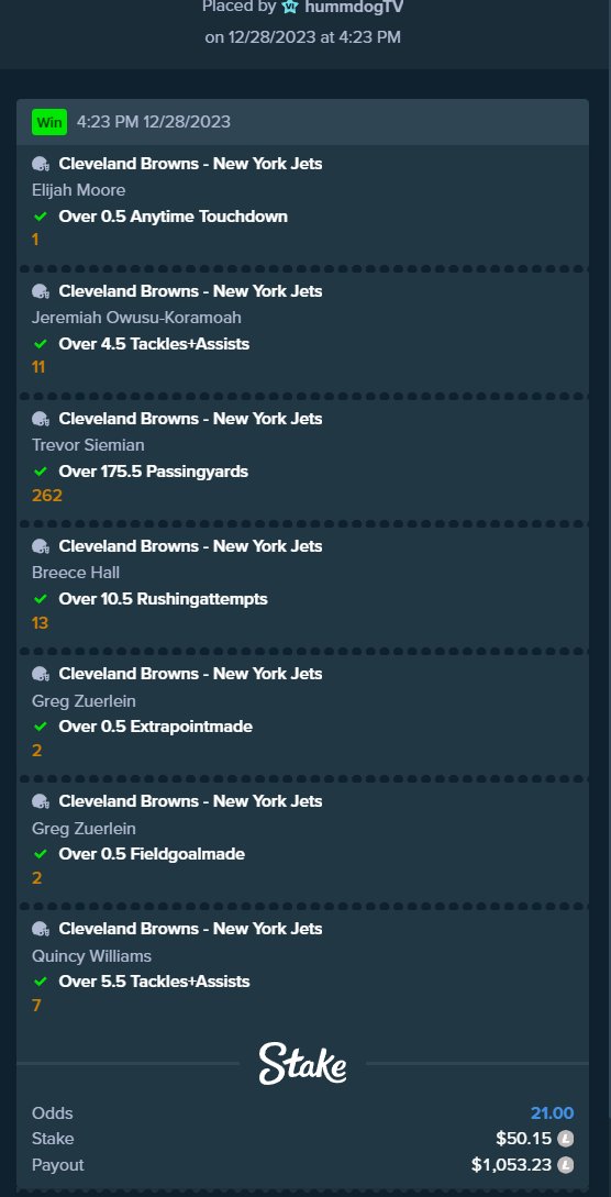 hummdogtv's tweet photo. #hummlocks
Hi. It's me. A shy parlay bettor who hits once a weekπ
My Twitter profile is slowly turning into a private sports book.
@Stake look at me go π€
#BrownsVsJets
Come onto my Livestream + my discord to see how we do it - > head to my profile for the links.
.
#sportsbettingtwitter #Cryptocurency #sportsbettingtips #sportsbettingpicks