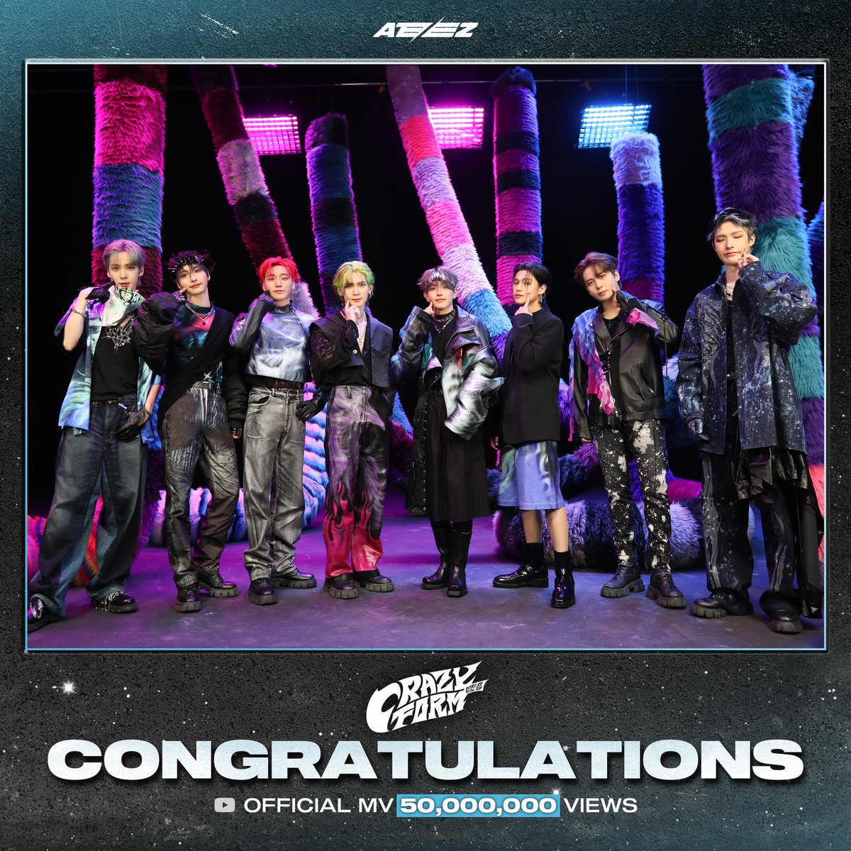ATEEZofficial's tweet photo. [📢] ATEEZ(에이티즈) - '미친 폼 (Crazy Form)' Official MV 50,000,000 Views 
⠀
ATINY의 뜨거운 사랑에 힘입어 '미친 폼 (Crazy Form)' 뮤직비디오 5천만뷰 달성! 
ATEEZ에게 꾸준한 관심과 사랑 부탁드립니다❤
⠀
▶️ https://t.co/oWa8cRUc31
⠀
#미친폼 #Crazy_Form #ATEEZ #에이티즈 https://t.co/IMOl9DP0B0