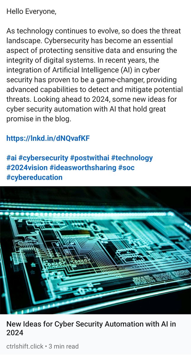 secureit_rrj's tweet image. ctrlshift.click/index.php/2023…
#aiwithcysec #postwithAI #technology2024 #CyberSecurity