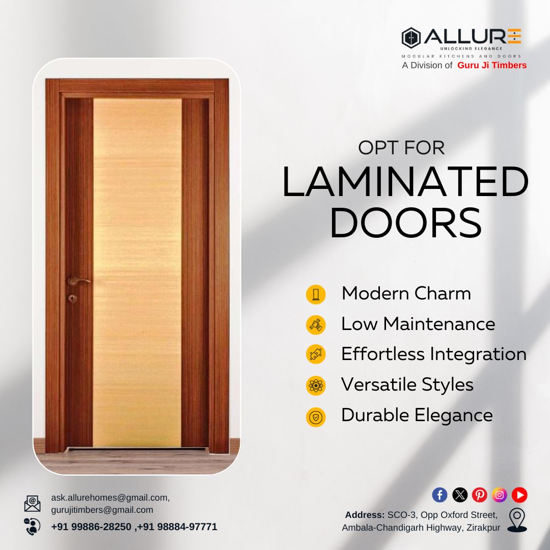 FOR THE BEST QUALITY LAMINATED DOORS, ALLURE IS THE FINAL DESTINATION IN ZIRAKPUR - CHANDIGARH - MOHALI - PANCHKULA.
For more details, 
📞 +91-99886 28250, +91-98884 97771
📧 gurujitimbers@gmail.com, ask.allurehomes@gmail.com
#laminateddoors #doorsdesign #laminateddoorsupplier