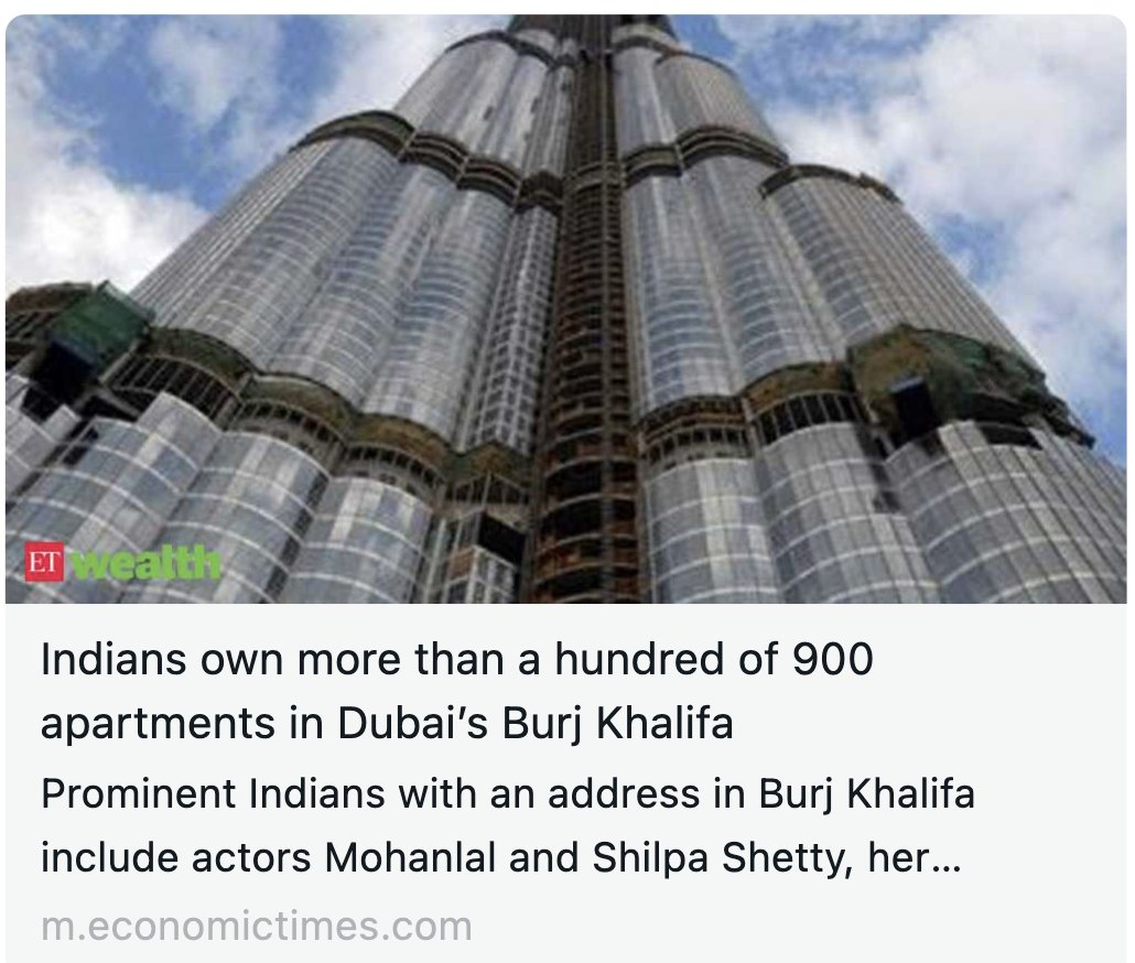 Akshat_World's tweet photo. 100/900 apartments in Burj Khalifa are owned by Indians. 

Now interestingly, this data is NOT from 2023-- but from 2012. 

[1] Back then, the rich Indians owned a ton of stuff across the world.  
[2] In 2023, the rich Indians own a ton of stuff across the world. 
[3] In 2033, rich Indians would own a ton of stuff across the world. 

The point is:- 

Big building getting built. 
Rich Indians owning Real Estate world over. 
Or people buying more Mercedes cars in India 

Is NOT a sign that common person is getting rich. 

In a truly Rich society: 

- Quality education is provided at low/zero cost. 
- Quality healthcare is provided at low cost. 
- Quality employment opportunities are there (people don't depend on handouts from the government for basic things like food). 

We often confuse opulence with growth.