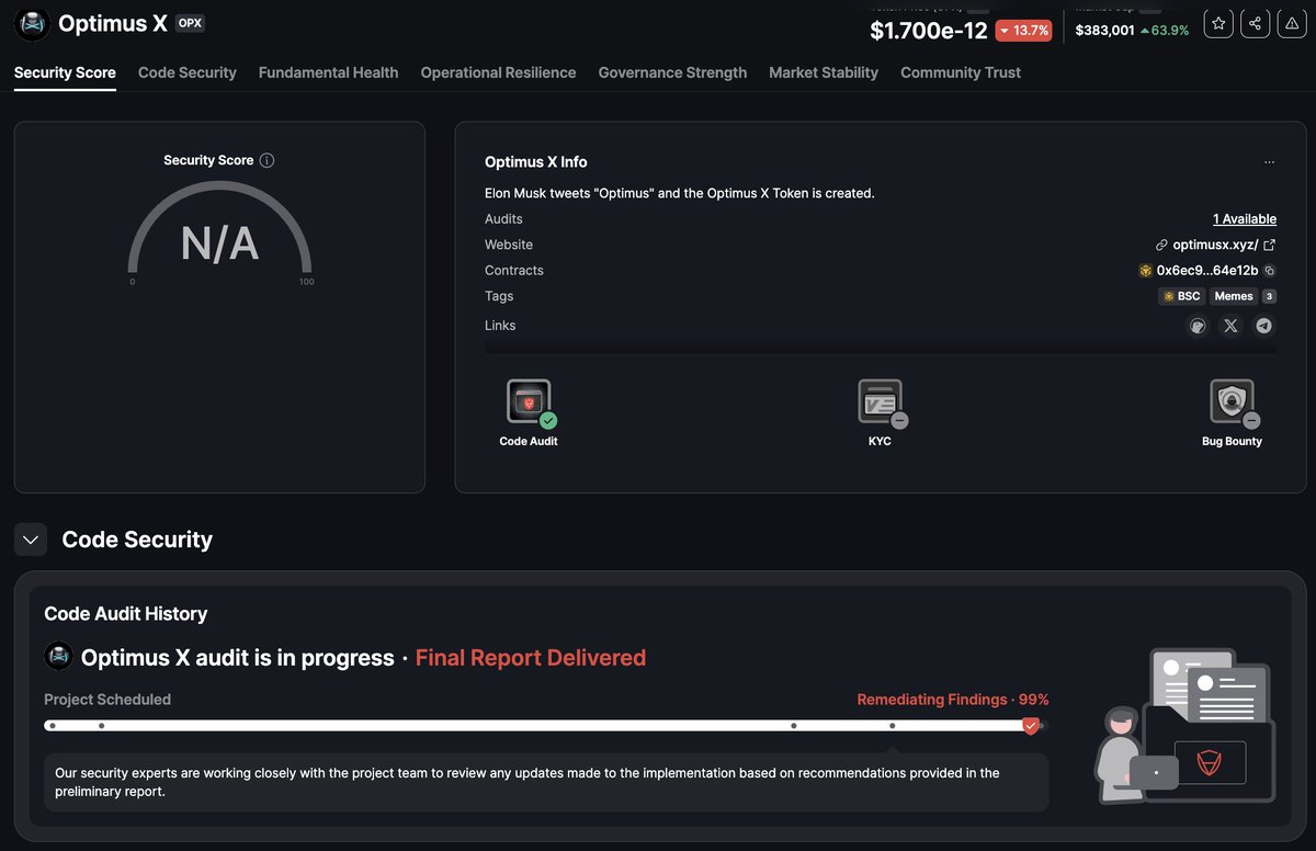OptimusXToken's tweet image. Update Certik Processing 99%

Congrats @OptimusXToken  has mostly passed the entire Certik audit and is in the process of completion.

🛡skynet.certik.com/projects/optim…

The team will continue to prepare for a major upcoming marketing campaign.

Are you ready for that?