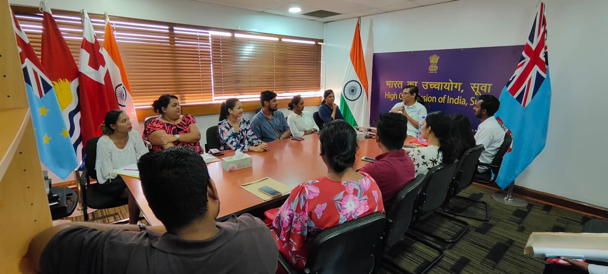 HCI_Suva's tweet image. 71st #KnowIndiaProgramme Pre-Departure Briefing with HC @pskarthigeyan. Wishing #teamfiji a safe trip to India 🇮🇳.
@MEAIndia @IndianDiplomacy @DiasporaDiv_MEA
