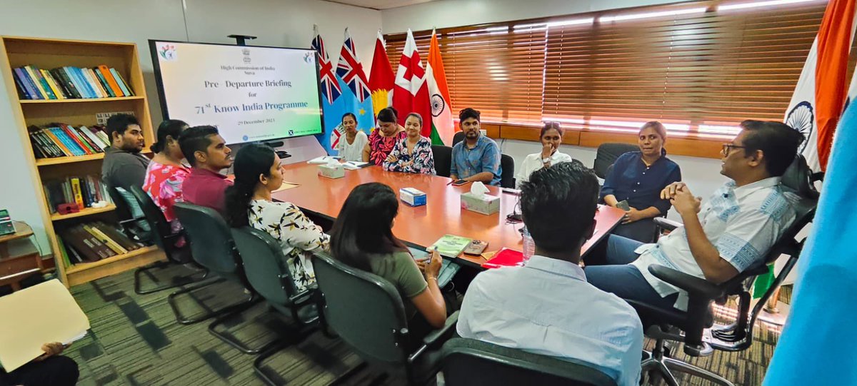 HCI_Suva's tweet image. 71st #KnowIndiaProgramme Pre-Departure Briefing with HC @pskarthigeyan. Wishing #teamfiji a safe trip to India 🇮🇳.
@MEAIndia @IndianDiplomacy @DiasporaDiv_MEA