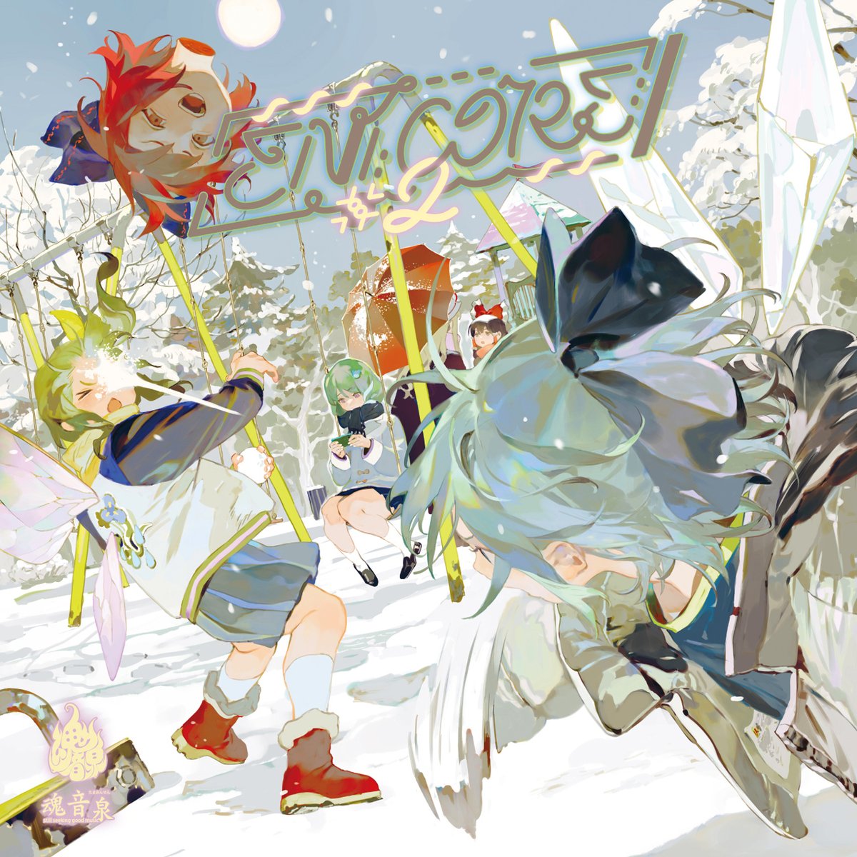 cirno ,daiyousei ,kochiya sanae multiple girls green hair wings snow bow red hair ice wings  illustration images