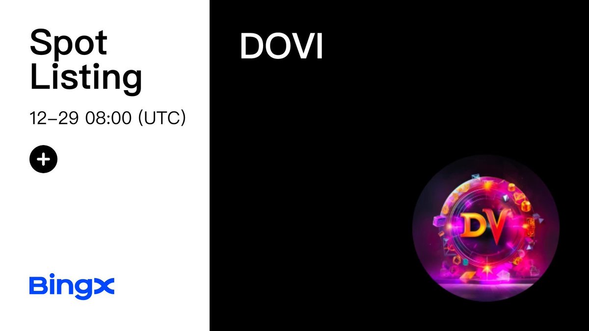 BingXOfficial's tweet photo. 📢 Spot New Listing
$DOVI gets listed on #BingX! 
🔹Trading Pair: DOVI/USDT
Trade Now 👉 https://t.co/w0lDh3QGRj

$100 in DOVI #Giveaway for 5 BingX fam &amp; this tweet:
✅ Follow @BingXOfficial &amp; @Dovi_L2 
✅ RT + Tag 3 friends https://t.co/29tJuADe70
