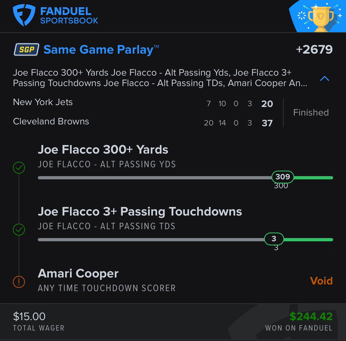 plzjustcallmeLJ's tweet photo. $35 -> $759 s/o the browns. #PlayoffTalk https://t.co/2CXvXZo9id