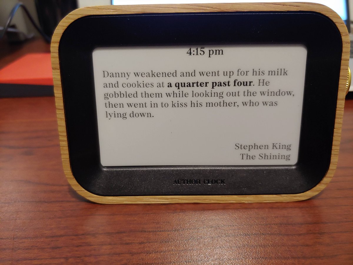 michaelchanning's tweet image. For Christmas, my friend got me an Author Clock. It tells time with literary quotes. Is @StephenKing featured? You betcha!