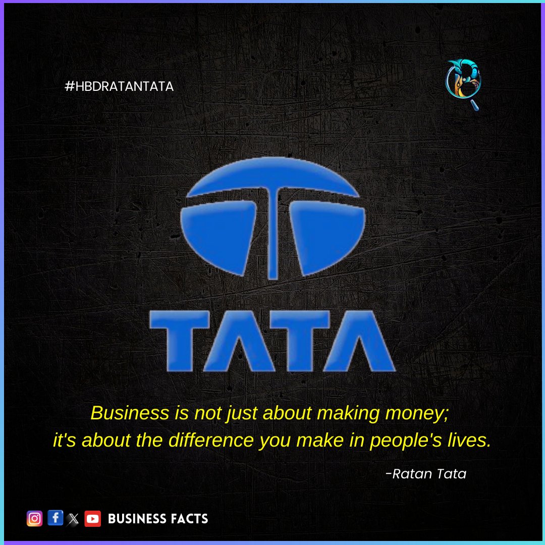 Business is not just about making money; it's about the difference you make in people's lives.

#RatanTata Thank you for being a beacon of inspiration for us all! 🎂✨ \🏭🇮🇳 #businessfacts 

#RatanTata #Inspiration #heroesofhumanity #friendship #RatanTatabirthday  #HappyBirthday
