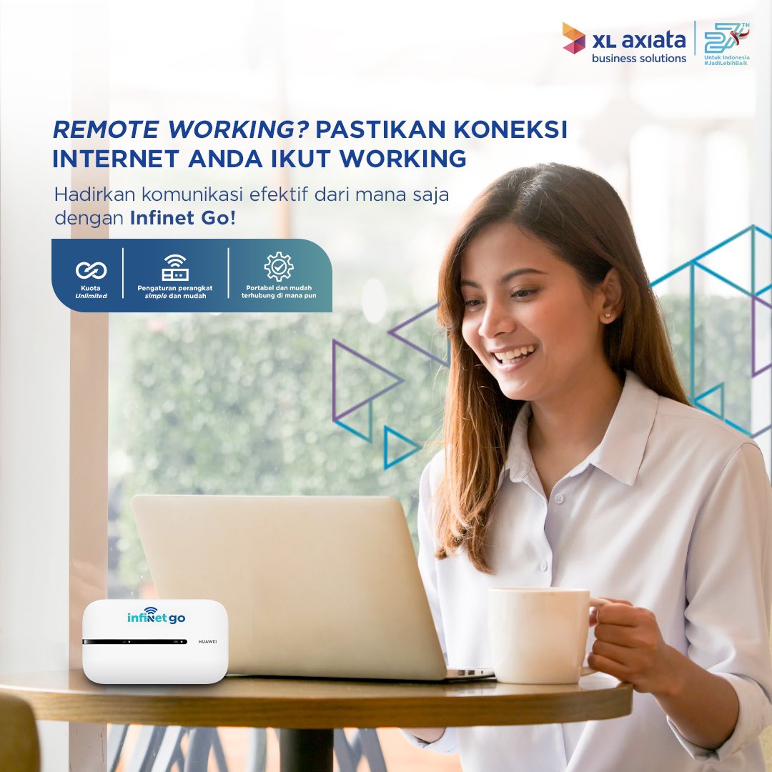 xlsmartbusiness's tweet photo. Menuju akhir tahun, banyak perusahaan menerapkan WFA agar produktif menjelang liburan. Lakukan update bisnis dengan mudah dari mana saja dengan modem portable berkuota unlimited dari Infinet Go!
#XLAxiataBusinessSolutions #TransformtoPerform #InfinetGo #DigitalTransformation https://t.co/NGx1g5JUPI