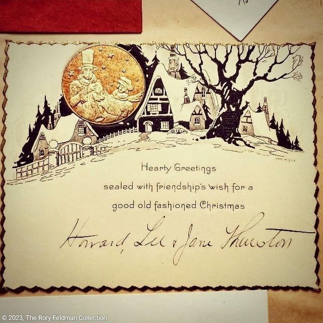 Rory_Feldman's tweet photo. "Hearty Greetings..." #wondershowmuseum #museumofmagic #magic #magician #collection #museum #thurston #antique #curiosities #advertising #ephemera #goldenageofmagic #illusion #illusionist #stagemagic #merrychristmas #happyholidays https://t.co/1z8Dh57iuG