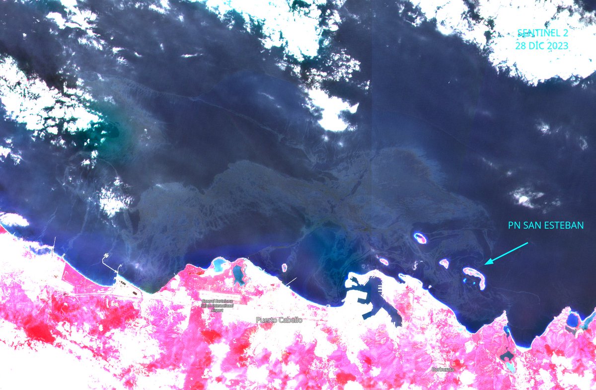 diodon321's tweet photo. Huge #OilSpill at #ElPalito #PDVSA oil refinery in #Venezuela. As Dec28, the slick covers >70km² affecting the coralline islands of San Esteban National Park.  Min Environment has not commented yet. Sentinel 2 28Dec. https://t.co/T4H8SmgUIK https://t.co/GWwNP1aSI9