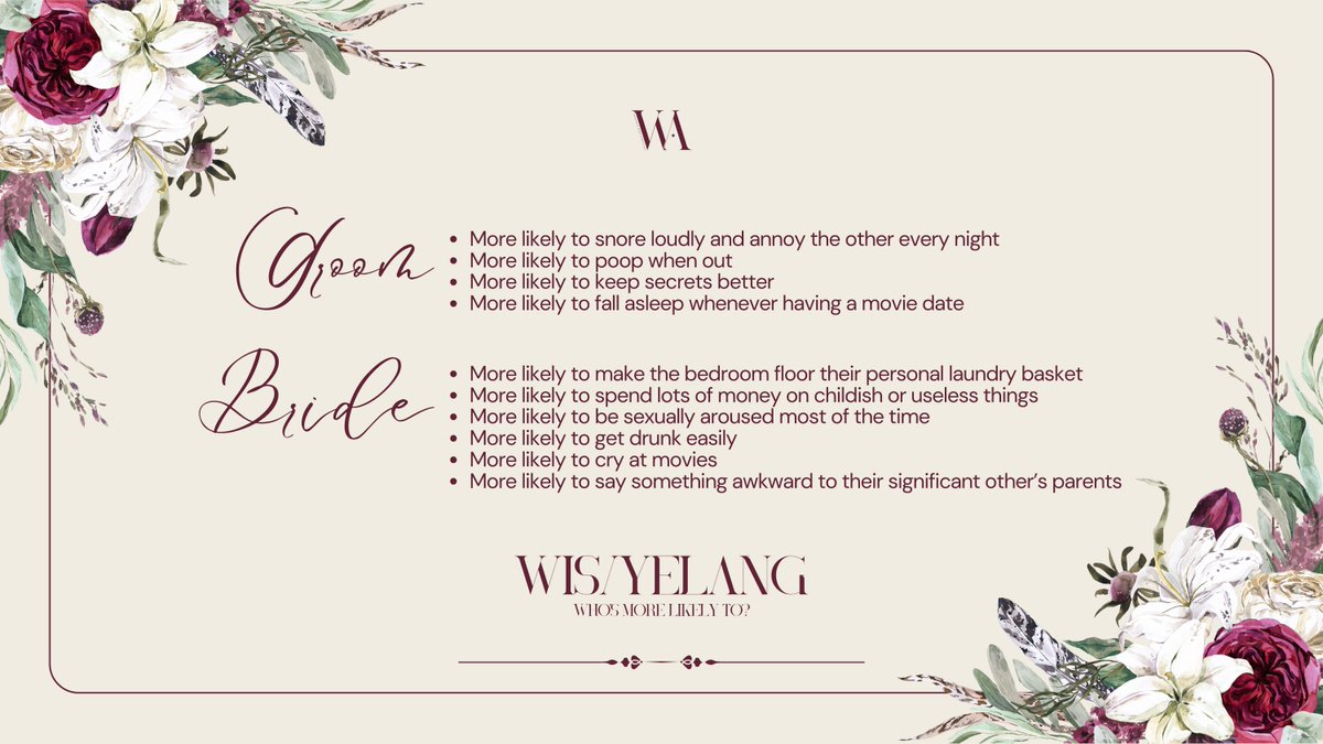 ᅠ

𝐏𝐄𝐑 𝐒𝐄𝐌𝐏𝐑𝐄 𝐀𝐌𝐎𝐑𝐄. 

After the couple’s deliberation, here are their answers!

#PerSempreAmoure
#CesarioSuarezMatrimonia

ᅠ