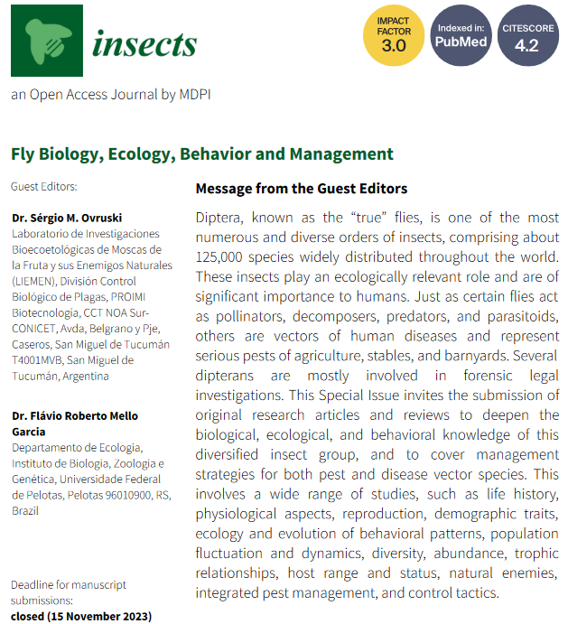 Insects_MDPI's tweet photo. #CallforReading
There are 9 papers that have been published in the #SpecialIssue "#Fly #Biology, #Ecology, #Behavior and #Management"
Enjoy reading: https://t.co/xXUJHaS6q4
#populationdynamics #behavioralecology #insectphysiology #Diptera https://t.co/5w8HGQYGso