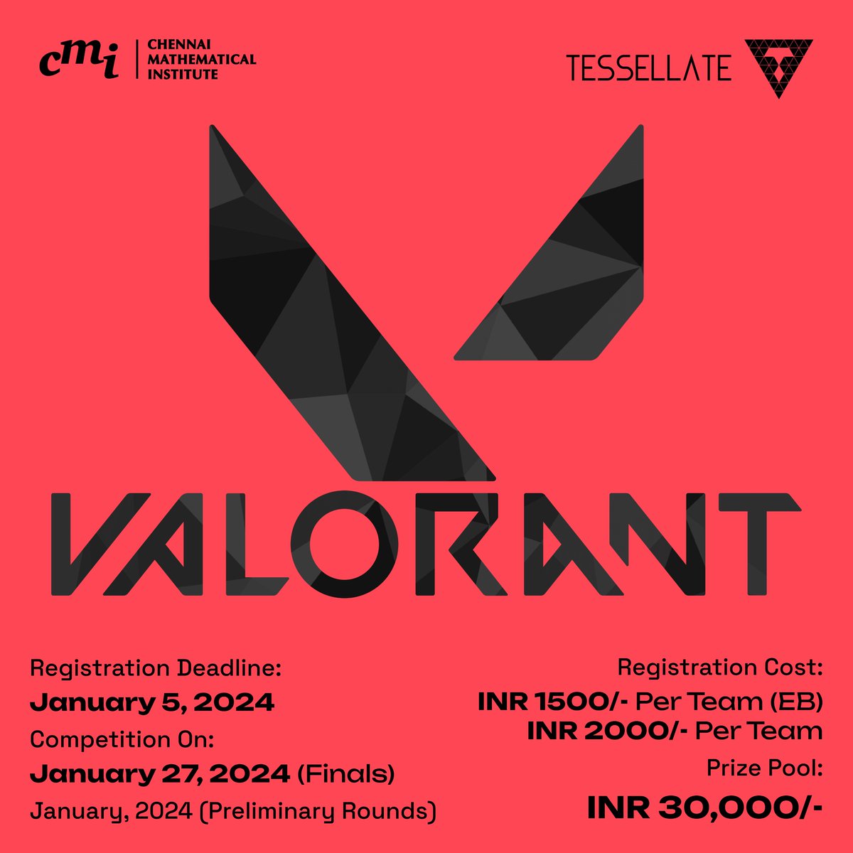 CMITessellate's tweet photo. Embark on Tessellate's legendary @VALORANT   tournament, summoning skilled players from distant realms for savage yet strategic skirmishes. Amidst the chaos of gunfire, six elite teams rise, competing for hefty cash rewards and gaming prestige. https://t.co/8Il8wq1alW