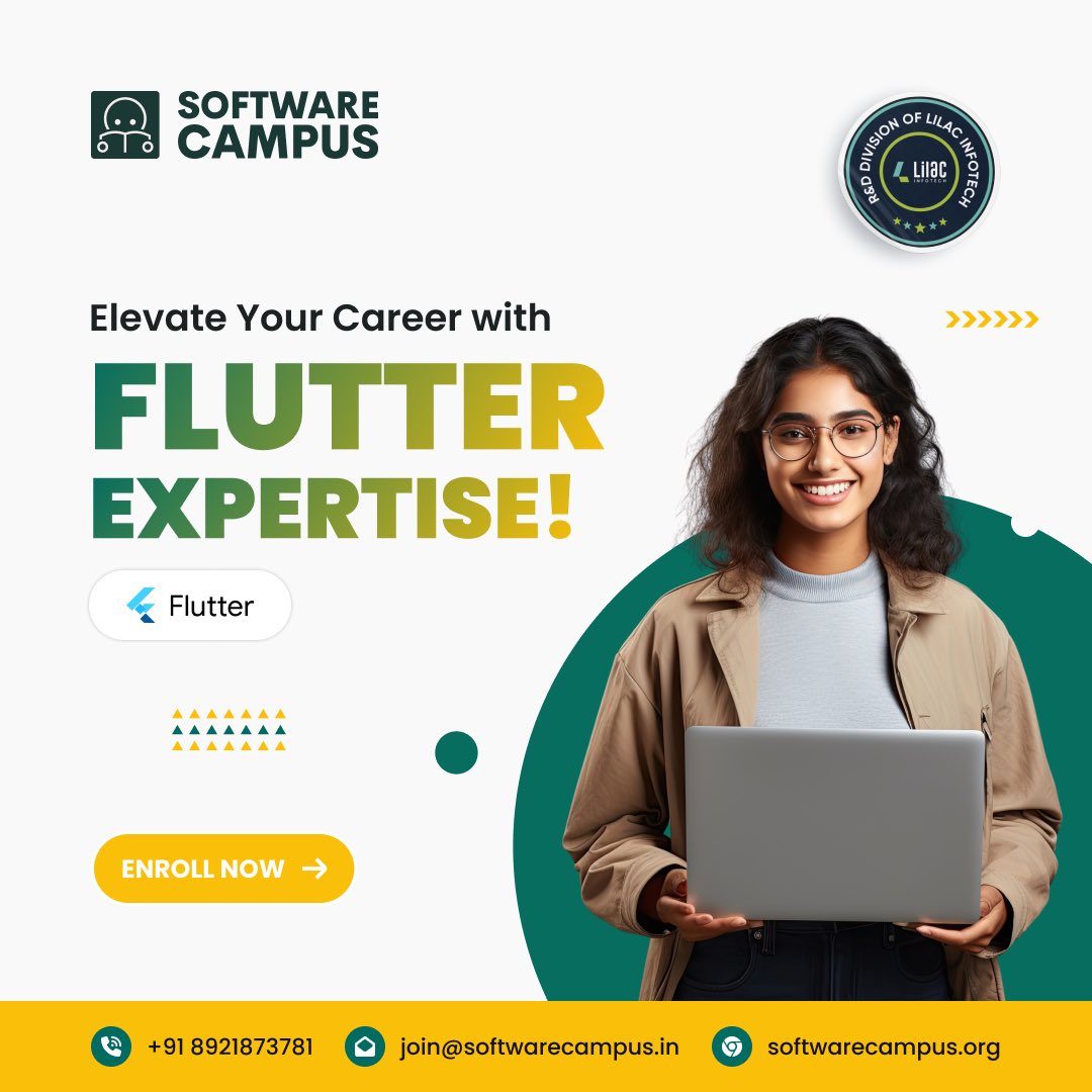 software_campus's tweet image. Unlock Flutter Mastery! 🚀 Join SCCP in Flutter Mobile App Development. Enroll Now! 📱✨ #SCCP #FlutterDevelopment
Contact:
📞 +91 8921873781
📧 join@softwarecampus.org