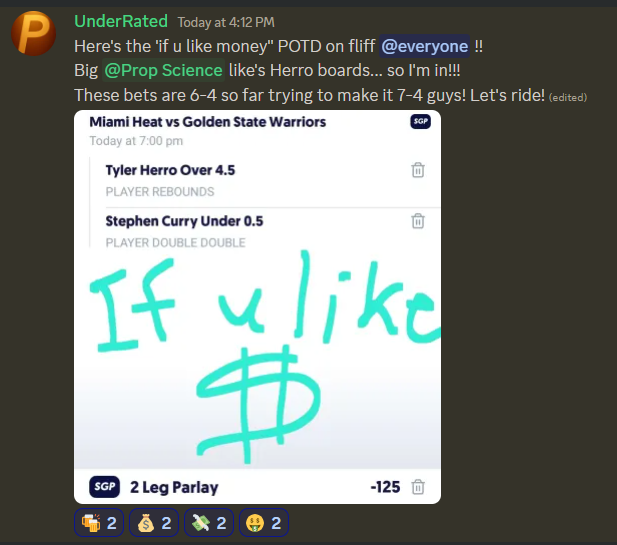 UnderRated_Bets's tweet photo. Cash the "if u like money" POTD!!!
Early 2 pick on Prize Picks coming later tonight!
#GamblingTwitter #nbafliff #fliffbets https://t.co/7QtrxjIMAg