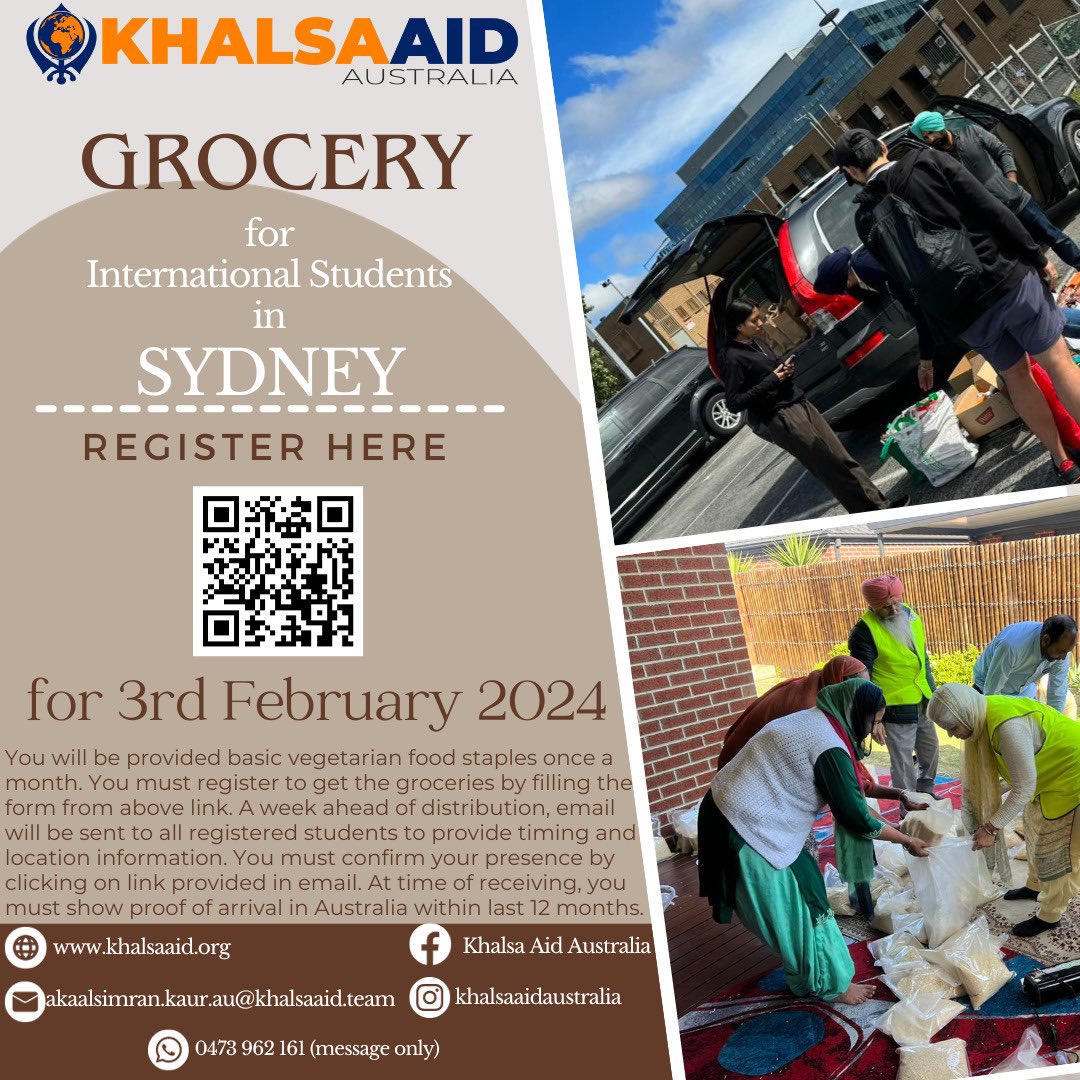 Our Sydney team is keen to support newly arrived international students in Australia. If this is you, please fill the form linked with QR code provided to get registered khalsaaid.org