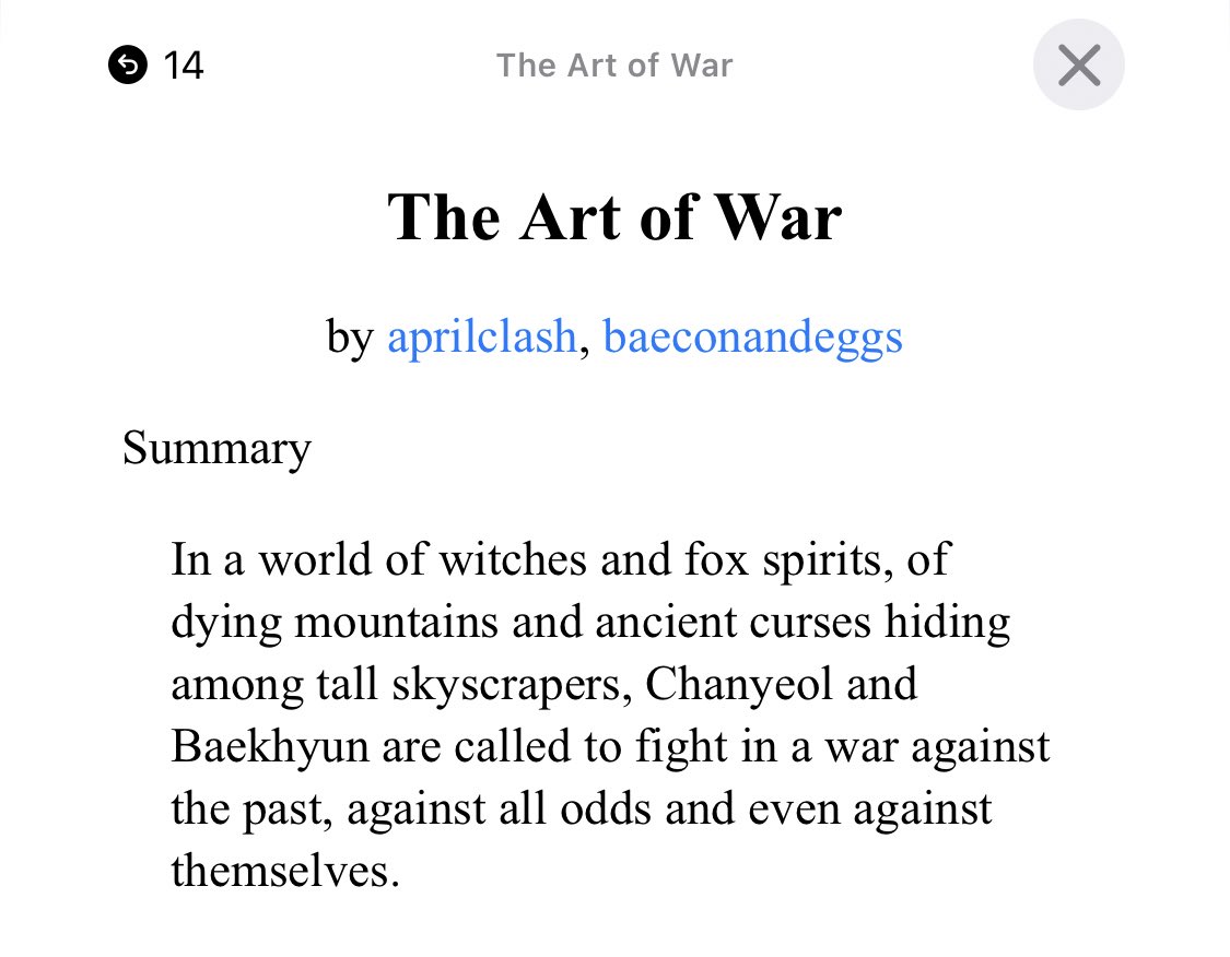 chanbaek_knows's tweet photo. Welcoming the new year with this Chanbaek fic masterpiece!!! 😭
The Art of War from #BAE2018 🪄 🦊 https://t.co/fjm0RhN08e https://t.co/QZz9vf6cgD