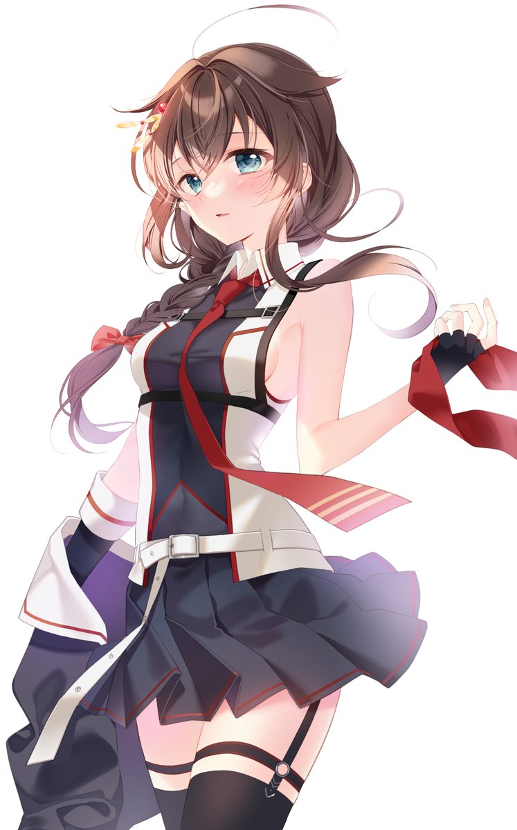 shigure (kancolle) braid skirt blue eyes gloves fingerless gloves pleated skirt school uniform  illustration images