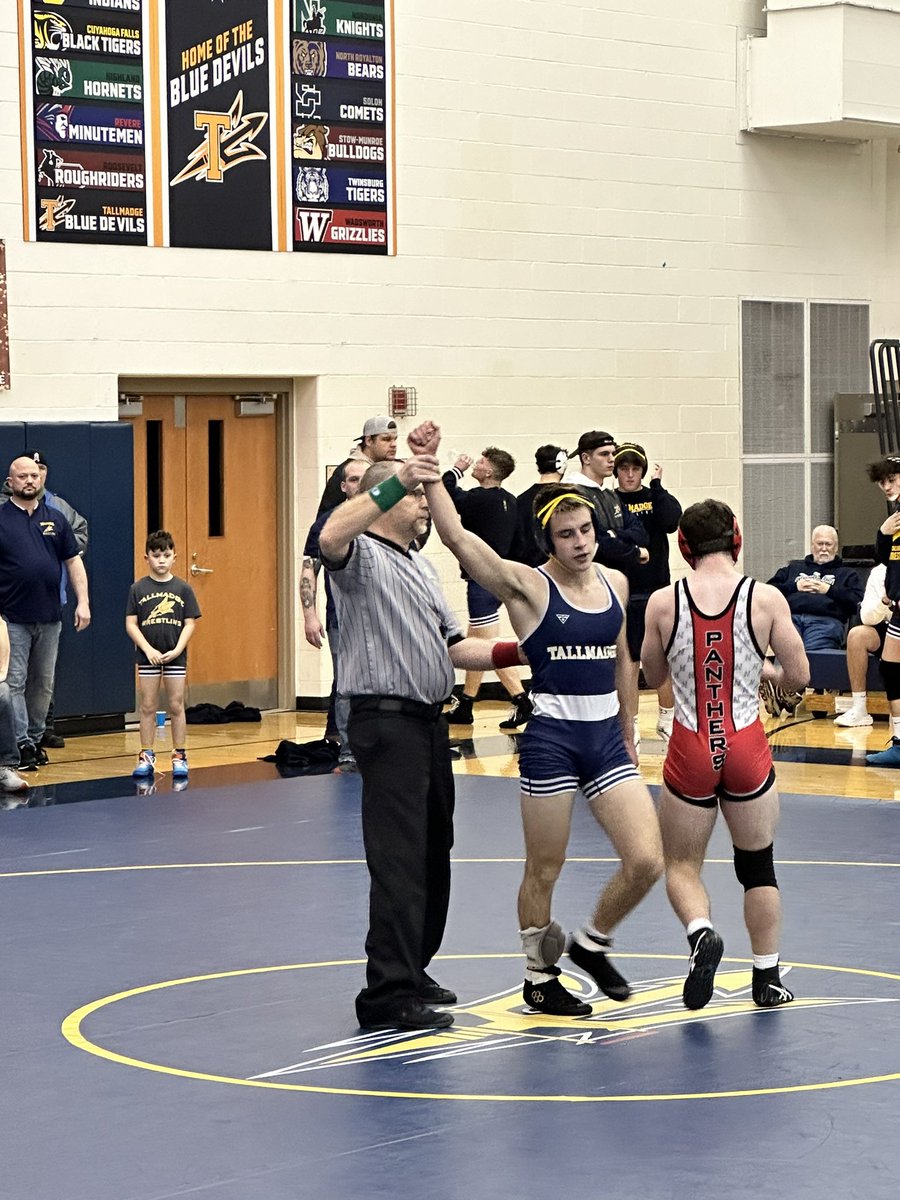 Tallmadge battled Norton today. Top wrestlers were JD Kanatzar Junior 157 lbs won by pin, Ryker Harjung Freshman 120 lbs won by pin, and Ian Bee Sophomore 150 lbs won 9-4.