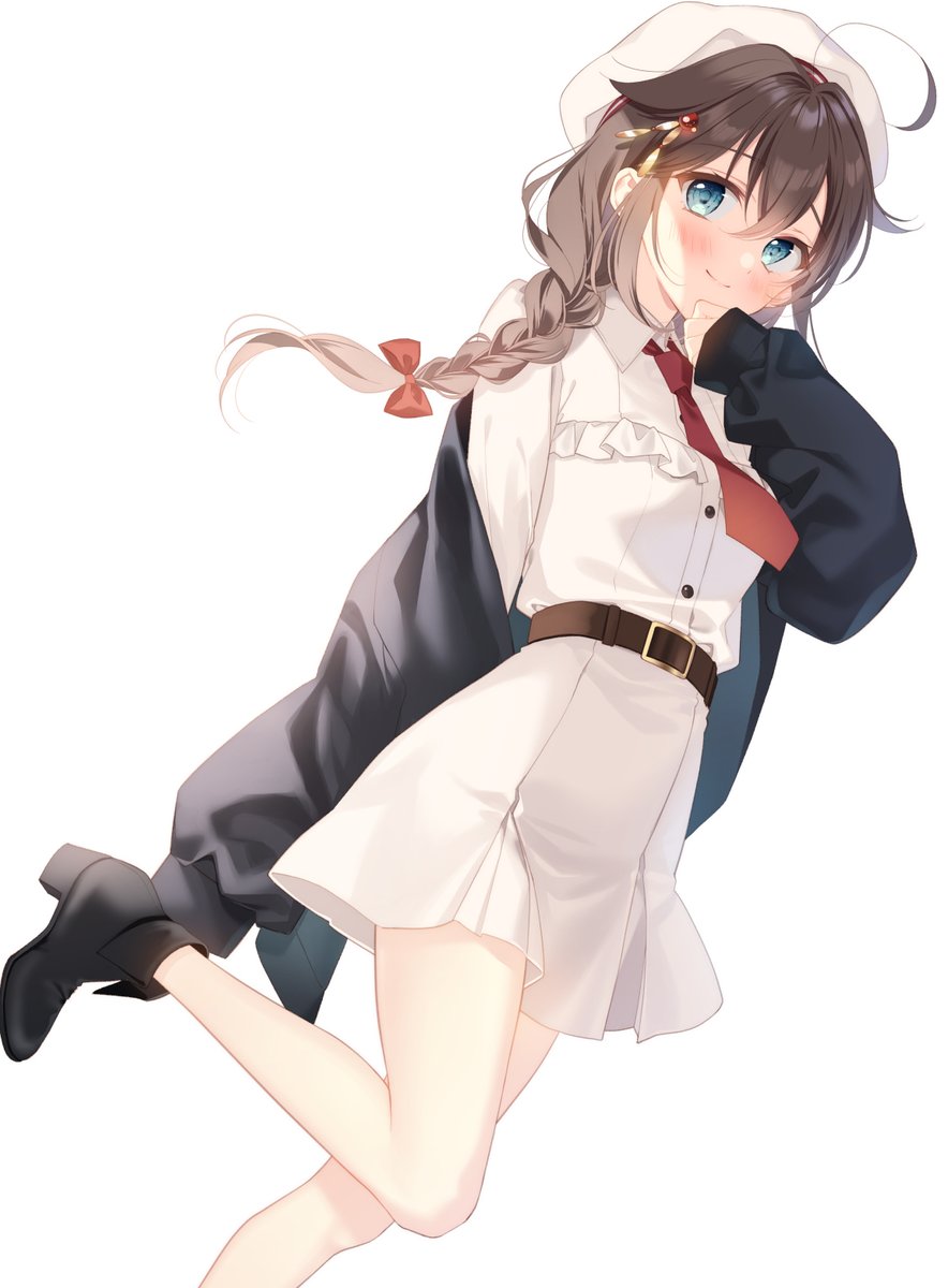 shigure (kancolle) braid skirt blue eyes gloves fingerless gloves pleated skirt school uniform  illustration images