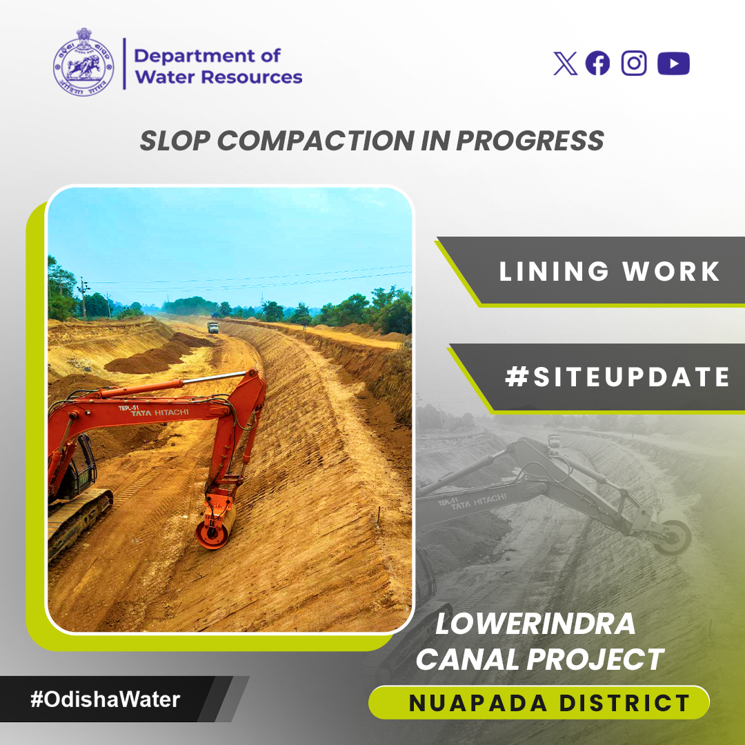 OdishaWater's tweet photo. #SiteUpdate: Slop compaction in progress for cement concrete lining at RD 11.8KM of #LeftMainCanal of #LowerIndraCanal project, Khariar, #NuapadaDistrict. #EngineeringExcellence #OdishaWater
@CMO_Odisha @TukuniSahu @DC_Odisha @_anugarg @OIIPCRA_OCTDMS @OLICLTD @ltd_occ https://t.co/pypYiIulBv