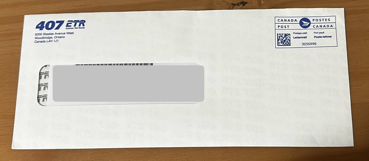 miko9642's tweet photo. 10月にトロントへ行った時、間違えて有料ハイウェイを走った時の請求書が..
本当に短い距離(5分くらい)だったけど、しっかり$10お支払いしました😢 https://t.co/RzqePtxA2f