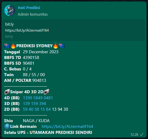 AwiPrediksi's tweet photo. Angka Paten SYDNEY Bossku semoga di SAH kan bandoot , jangan lupa di kolepp kembali dengan angka bossku 🤝🤝🔥 SALAM HORMAT BOSSKU

Gabung prediksi Awii lengkap dan gratis di wa:
📲 0813-2039-2590 https://t.co/9WWzuHiVFq