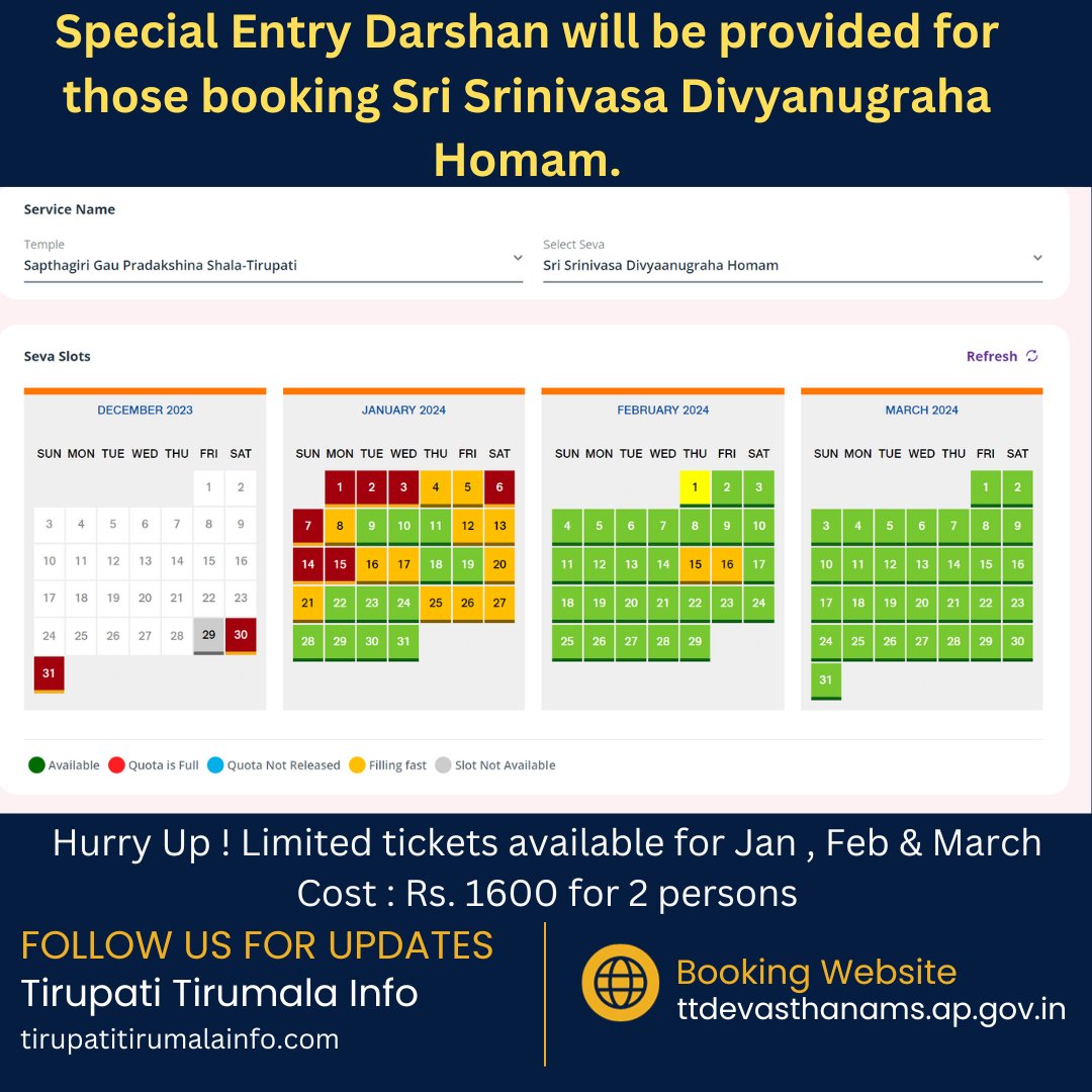 tirupati_info's tweet photo. Now get a special entry darshan with Sri Srinivasa Divyanugraha Homam booking.
#ttd #tirumala #tirupati #specialentrydarshan #tirupatitirumalainfo https://t.co/pKY1wVIJ4e