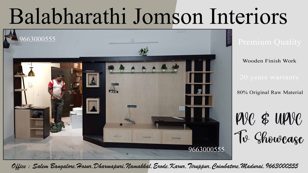 pvc_interiors's tweet image. Balabharathi jomsos interiors
Jomson new tv showcase design
price detail call 9663000555
view more images : jomson.com/tv-unit-design…...
#pvctvshowcase #pvctvstand #pvctvunit, #displayunit,#tvstand,#entertainmentunits,#tvcabinets,#tvunits,
#PVCTVshowcase,#PVCtvcabinets,#TVUnit,