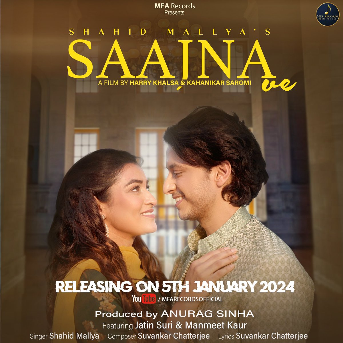 This new year, get ready to celebrate love like no other! Presenting #saajnave ,sung by the sensational <a href="/shahidmallya/">Shahid Mallya</a> , featuring stunning @jatinsuriofficial and @manmeettkaurmk , releasing on 5th January 2024 only on MFA Records official YouTube Channel.