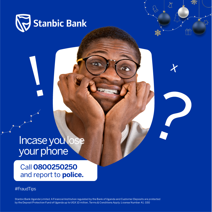 stanbicug's tweet photo. Stay alert as you continue to enjoy the festivities. In case you lose your phone, reach out to customer care on toll free number 0800250250 and report to police.
#FraudTips https://t.co/YlRVHhjTFT