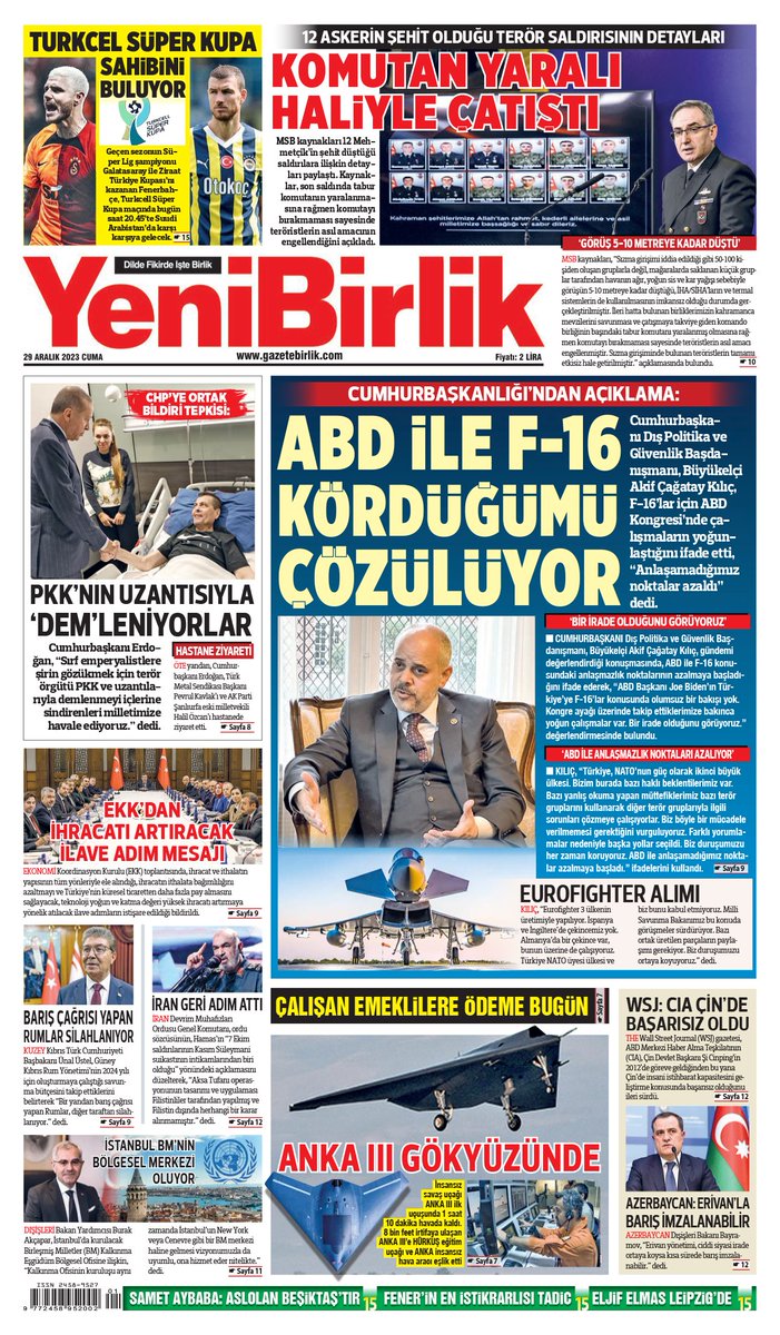 #YeniBirlik'te Bugün 29 Aralık 2023 Cuma gazetebirlik.com/gazete/29-aral…