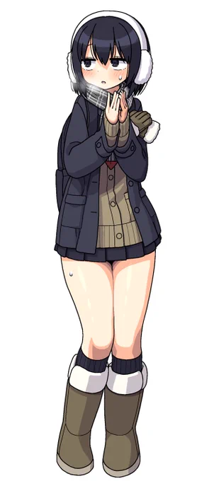 なんとなく今年最後の絵をオリジナルで終えたくて急遽描いた厚着生足三白眼JK