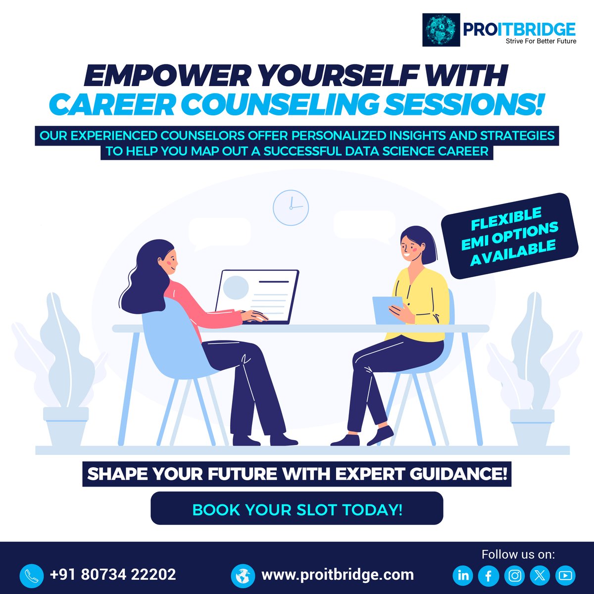 proitbridge's tweet photo. Our career counseling sessions are designed to assist you in navigating the complex landscape of Data Science careers. Our experienced counselors provide tailored advice, empowering you to make informed decisions and achieve your career aspirations. https://t.co/zXgzJ4bgU2