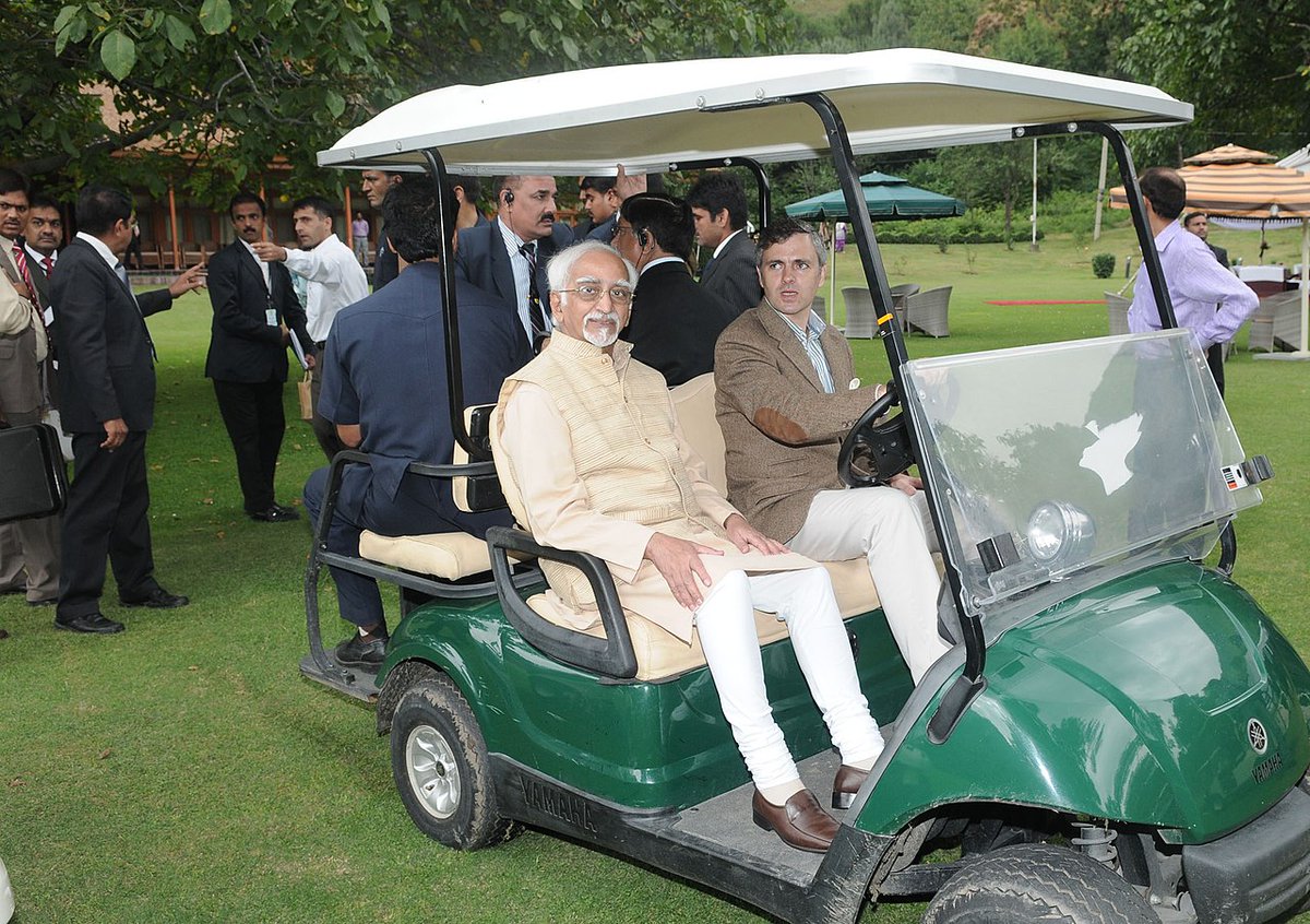 Imranbashirkmr's tweet image. An event in 2012 where @JKNC_ Vice-President @OmarAbdullah drove Vice-President of India  #HamidAnsari in a golf cart in Srinagar, Kashmir. Interesting historical moment