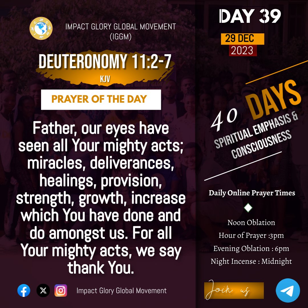 Impact_GGM's tweet photo. Day 39 of #40SEC: Pondering on Deuteronomy 11:2-7 (KJV), "And know ye this day; for I speak not with your children which have not known, and which have not seen the chastisement of the Lord your God, his greatness, his mighty hand, and his stretched out arm." https://t.co/D3sPioDqhw