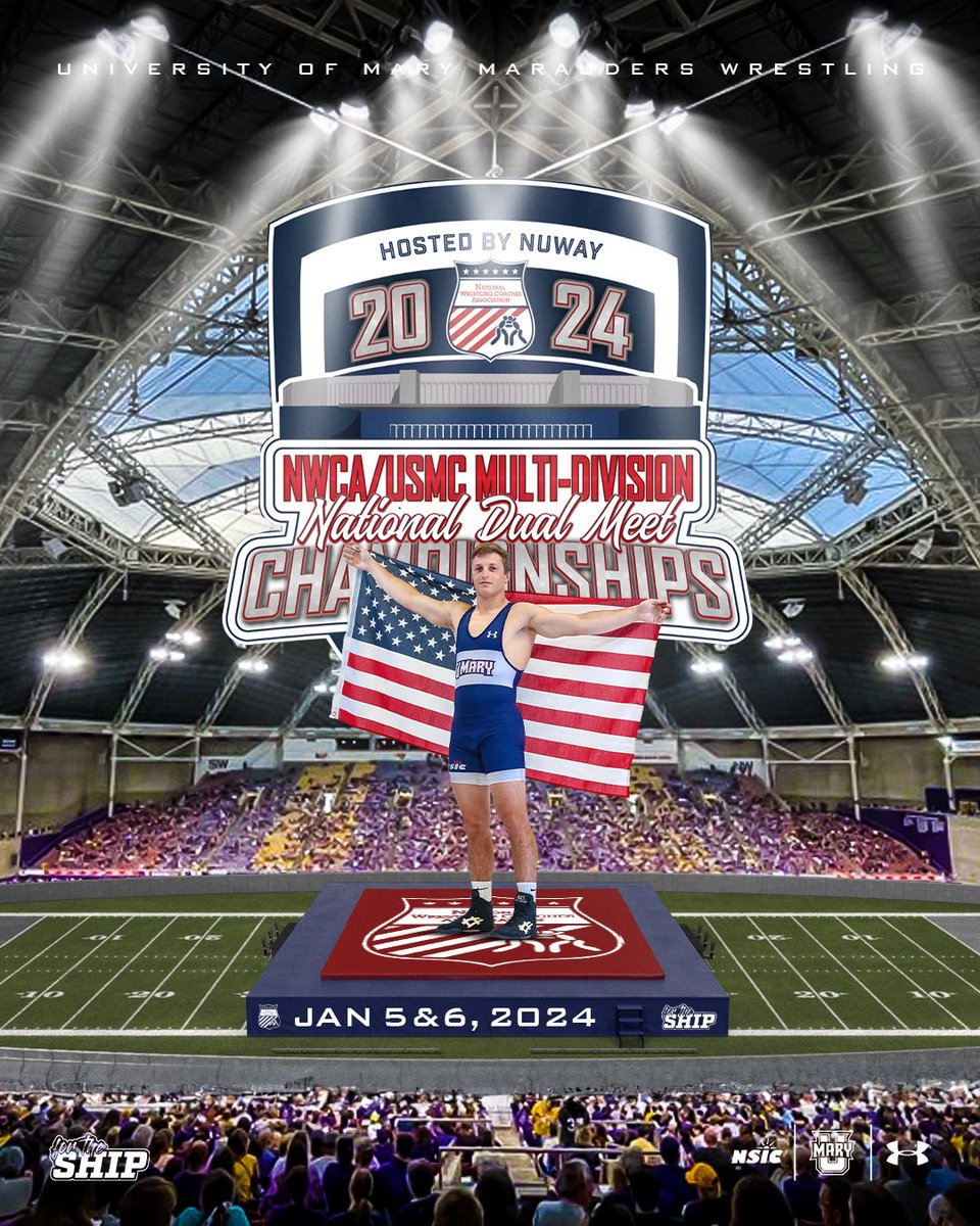 UMaryWrestling's tweet photo. Our 2024 voyage begins on the national stage! 🇺🇸

We’re one week out from the @nwcawrestling /@USMC #d2wrestle National Dual Meet Championships in Cedar Falls, IA! Visit https://t.co/9B6LYnZ5Su for more! #ForTheShip #LifeAtMary https://t.co/wawsAHLOAt