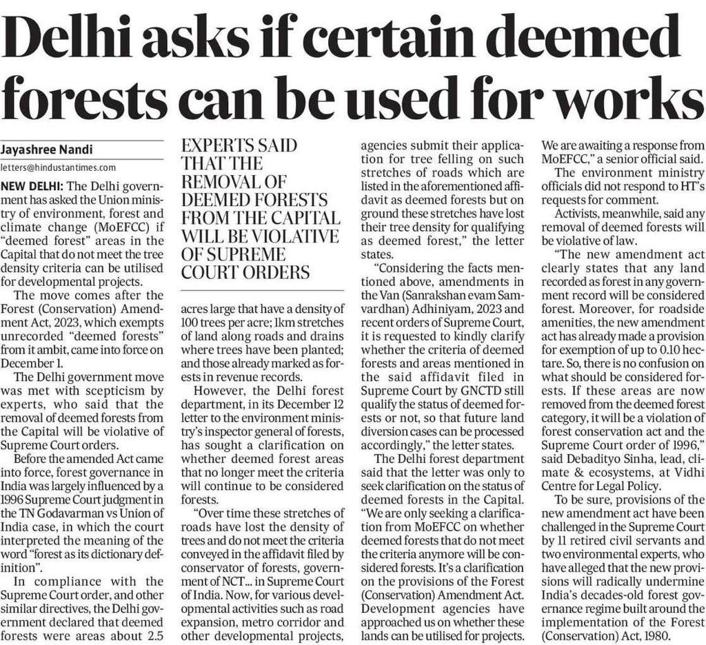 So government of the world's most polluted capital prioritises 'deemed forests' for so called ‘development’ over preserving existing trees and planning for future plantations! @ArvindKejriwal @LtGovDelhi @AapKaGopalRai @byadavbjp hindustantimes.com/cities/delhi-n… via @jayashreenandi