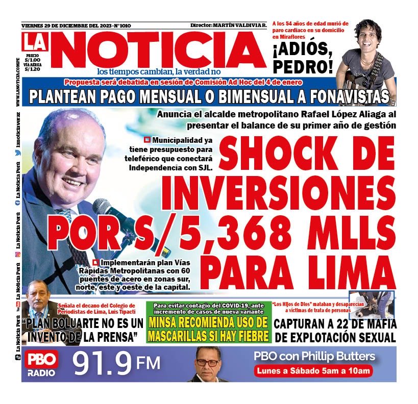 martingvaldivia's tweet photo. El alcalde de Lima, Rafael López Aliaga anunció un gran shock de inversiones para la capital. ⁦@RobertoVieiraP⁩ ⁦@gonzalesposadal⁩ ⁦@AFloresAraoz⁩ ⁦@JoseRocha_A⁩ ⁦@NormaYarrowL⁩ https://t.co/Y7HveVT1kt