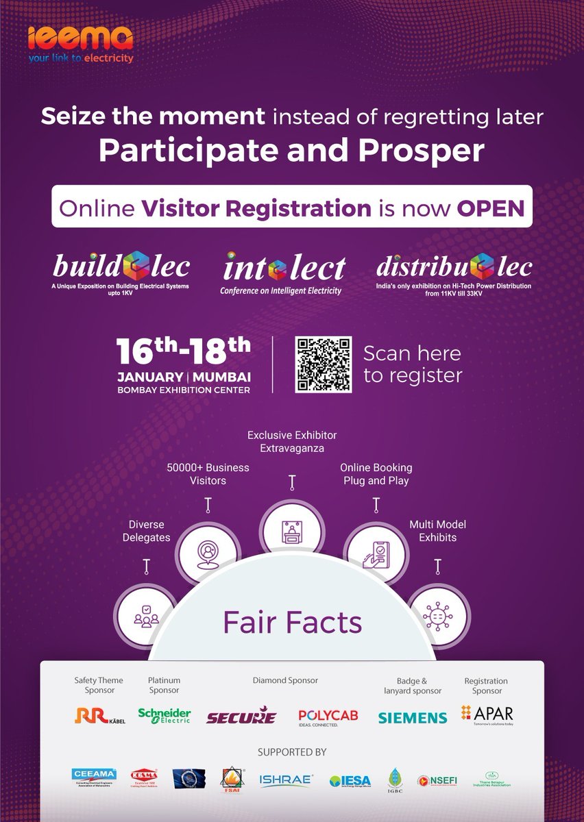 IEEMA_Official's tweet image. Don&apos;t wait for opportunities, create them! Step forward and embrace success by joining us at #Buildelec, #Intelect and #Distribuelec. The future belongs to those who act now.

Don&apos;t wait - act today and propel yourself towards prosperity!