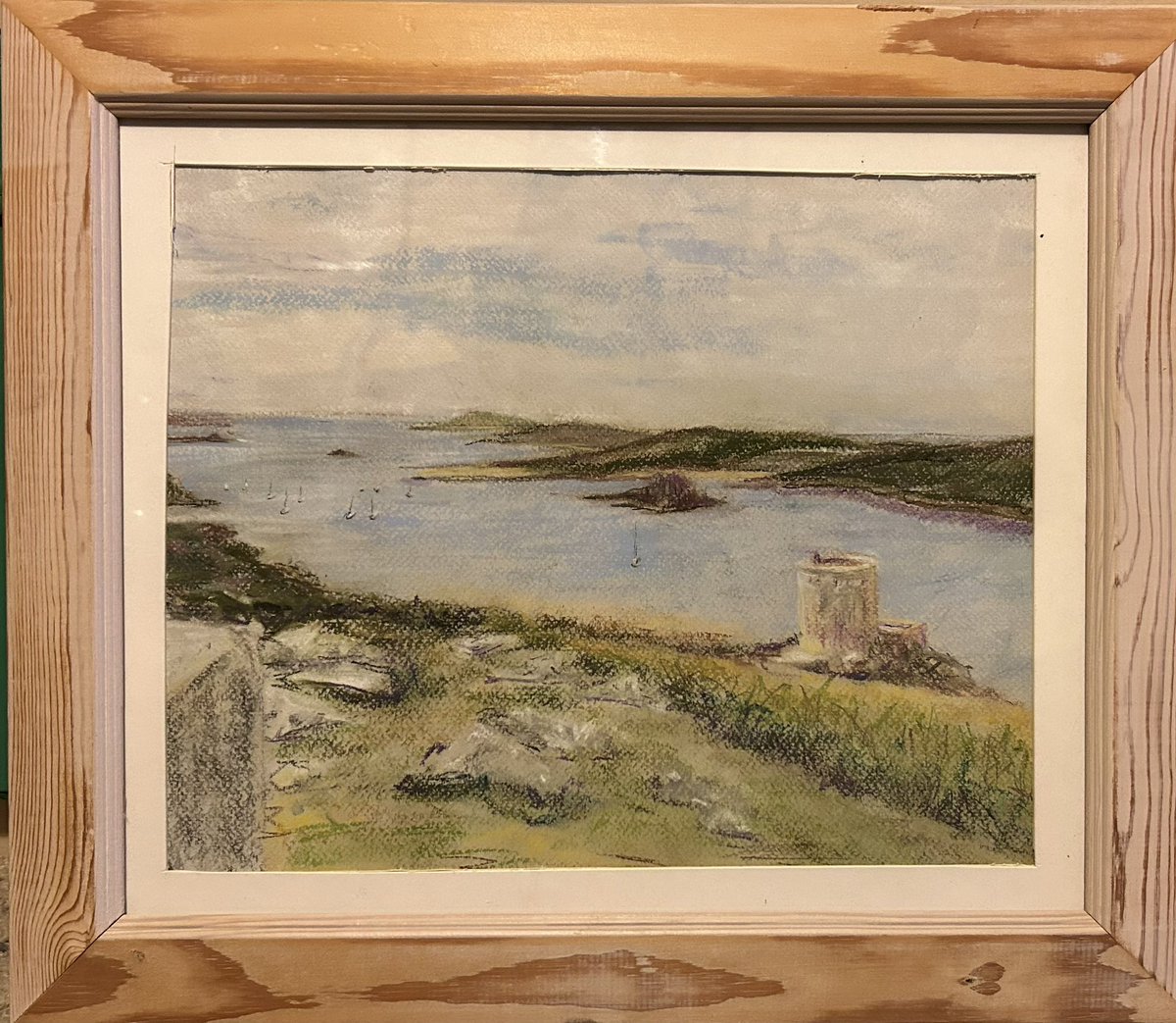 Today’s joyful thing - I was given some picture frames but none of my work fitted. I also wanted to return to drawing with pastels (&amp; was given colored charcoal for Christmas) so combined the two. It did the job but I feel I need to develop more of my own style so work to do…