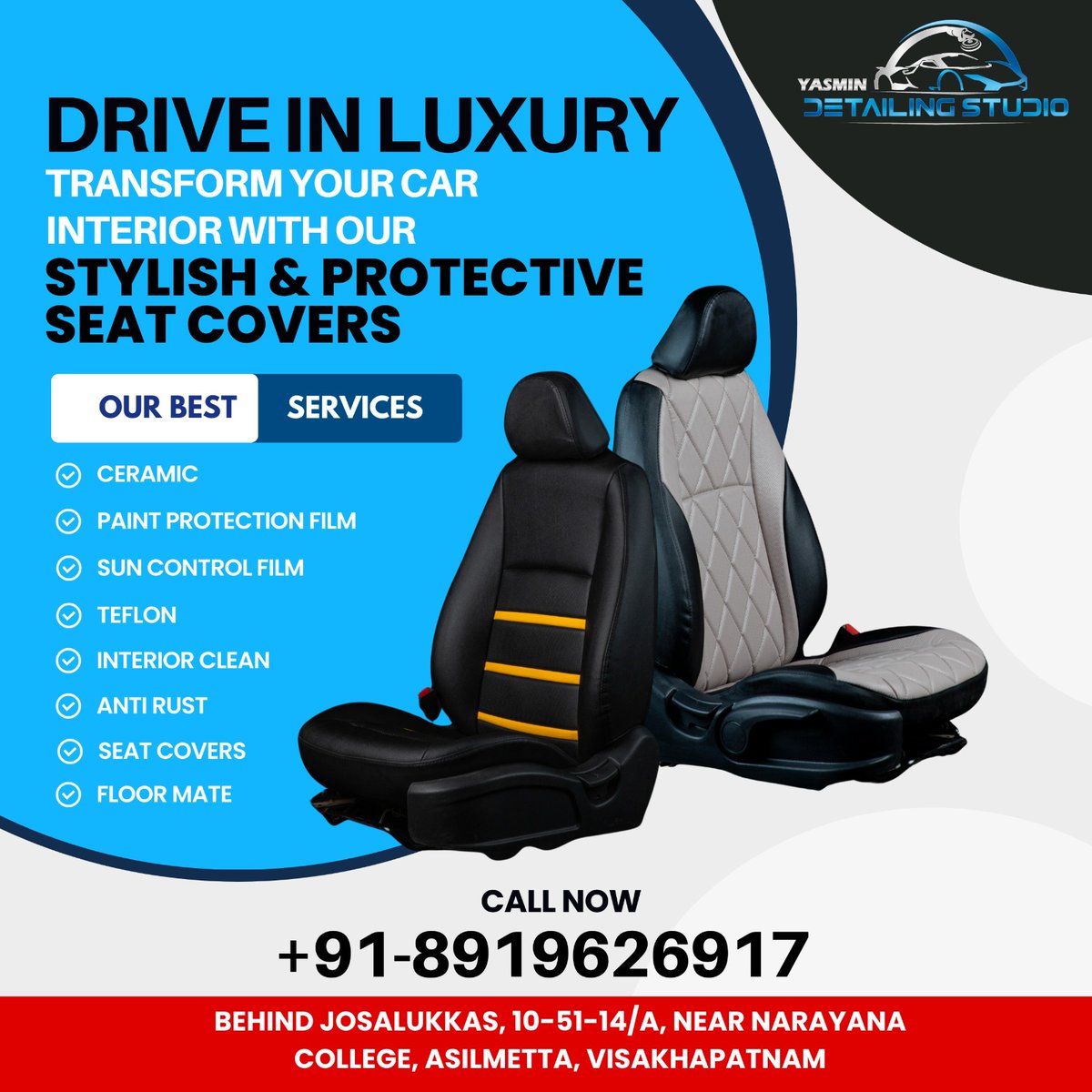 DetailingY14222's tweet image. 🚗✨ Transform your ride into luxury with our stylish seat covers and protective films! Drive in style and comfort.

CALL NOW : +91-8919626917 ☎️

#LuxuryCarInteriors #StylishSeatCovers #ProtectiveFilms #CarCareServices #DriveInComfort #CarInteriorDesign 
#AutoDetailing