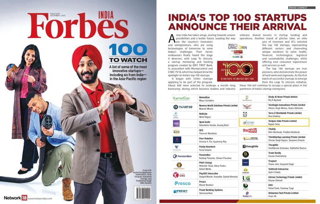 rajesh_setia's tweet image. Proud to be covered in FORBES india magazine in December 2023 edition