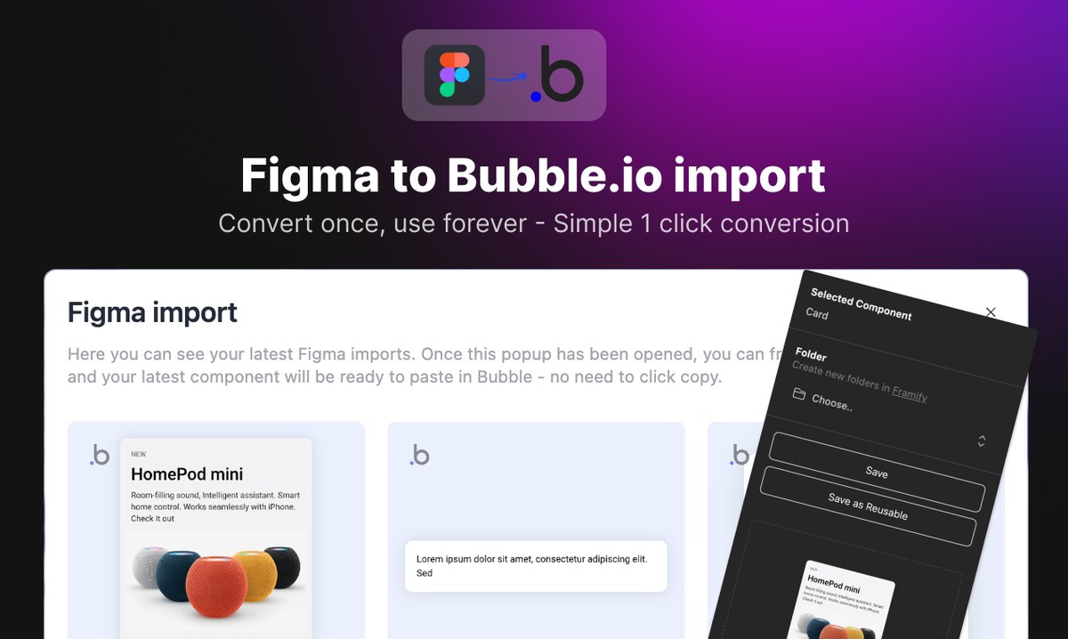 We're happy to tell everyone that from today we will be gradually releasing our "Figma to Bubble" functionality to our users

See in action 👉