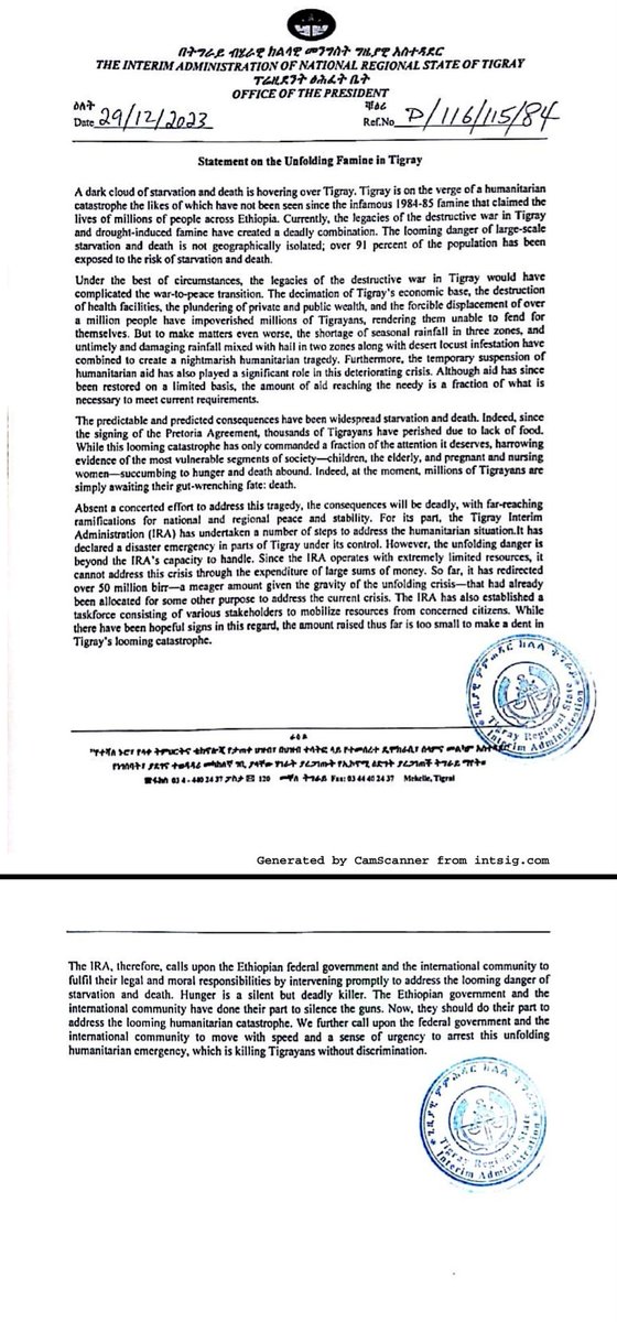 ProfKindeya's tweet photo. Statement on the unfolding #famine in #Tigray https://t.co/aeTANw6RpF